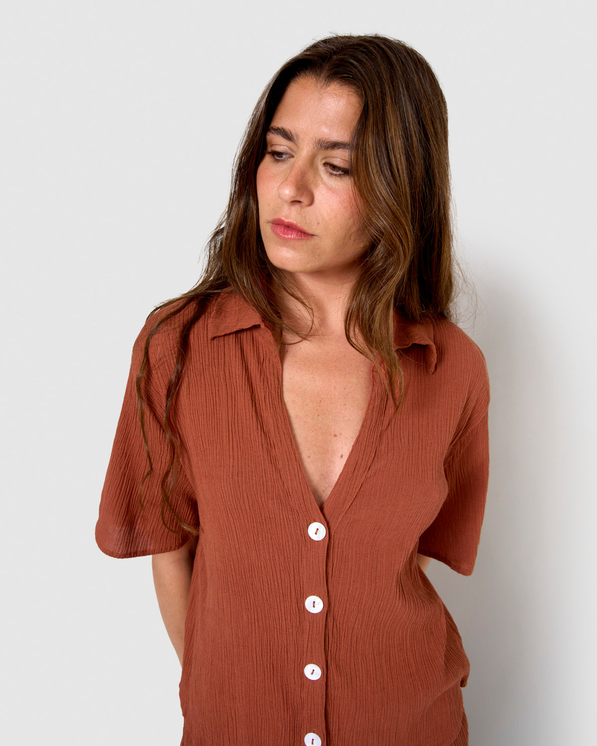 Set de camisa y short de algodón lino rosette