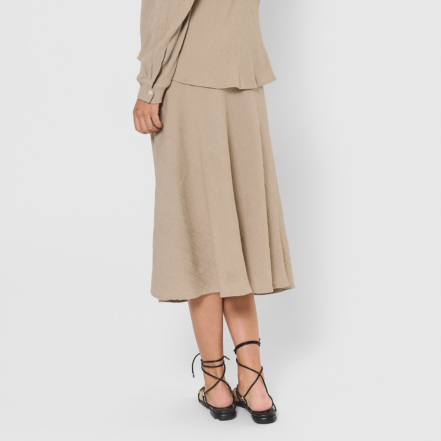 Falda midi evasé de algodón flex cuerda