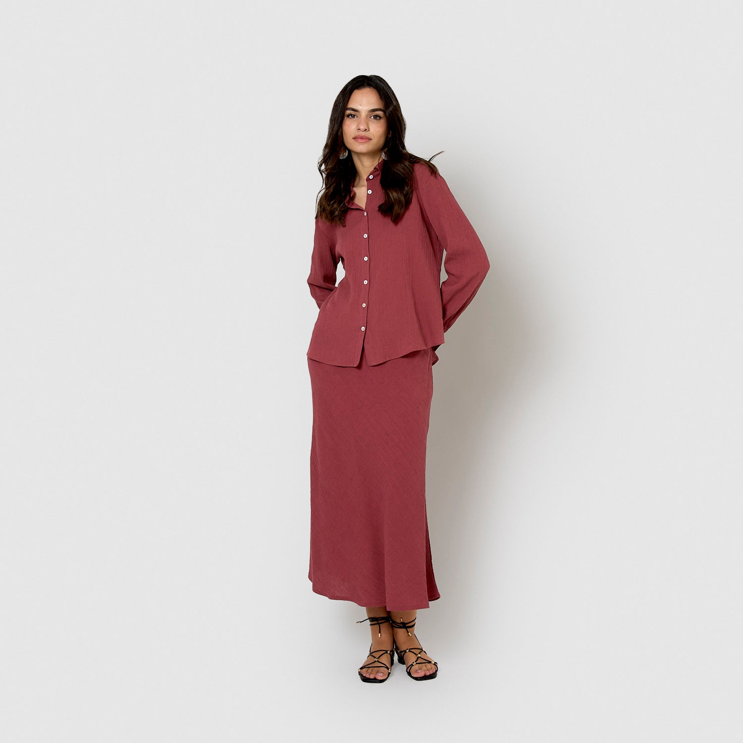 Gonna   midi   in   cotone malva/rosa