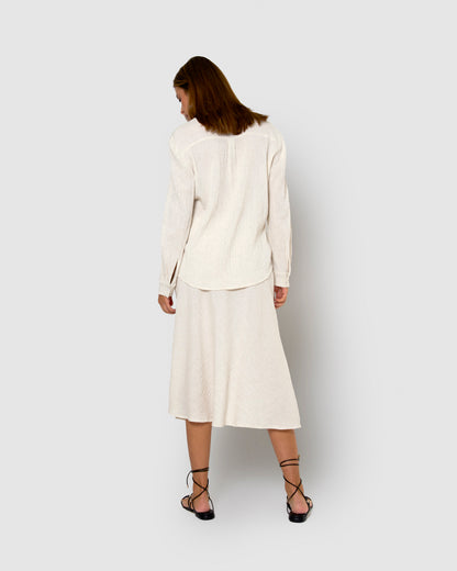 Falda midi evasé algodón lino natural