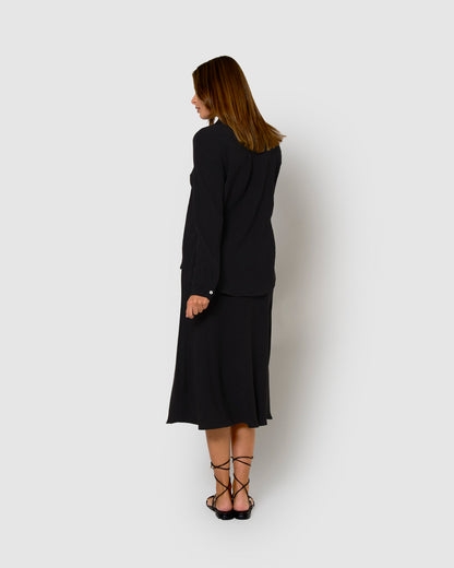 Falda midi evasé algodón lino negro
