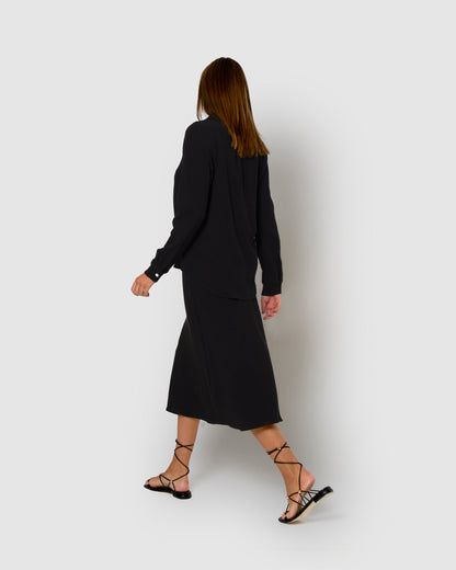 Falda midi evasé algodón lino negro