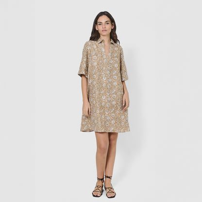 Vestido corto camisero hilo mastella ocre