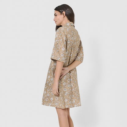 Vestido corto camisero hilo mastella ocre