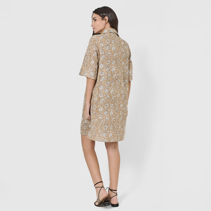 Vestido corto camisero hilo mastella ocre