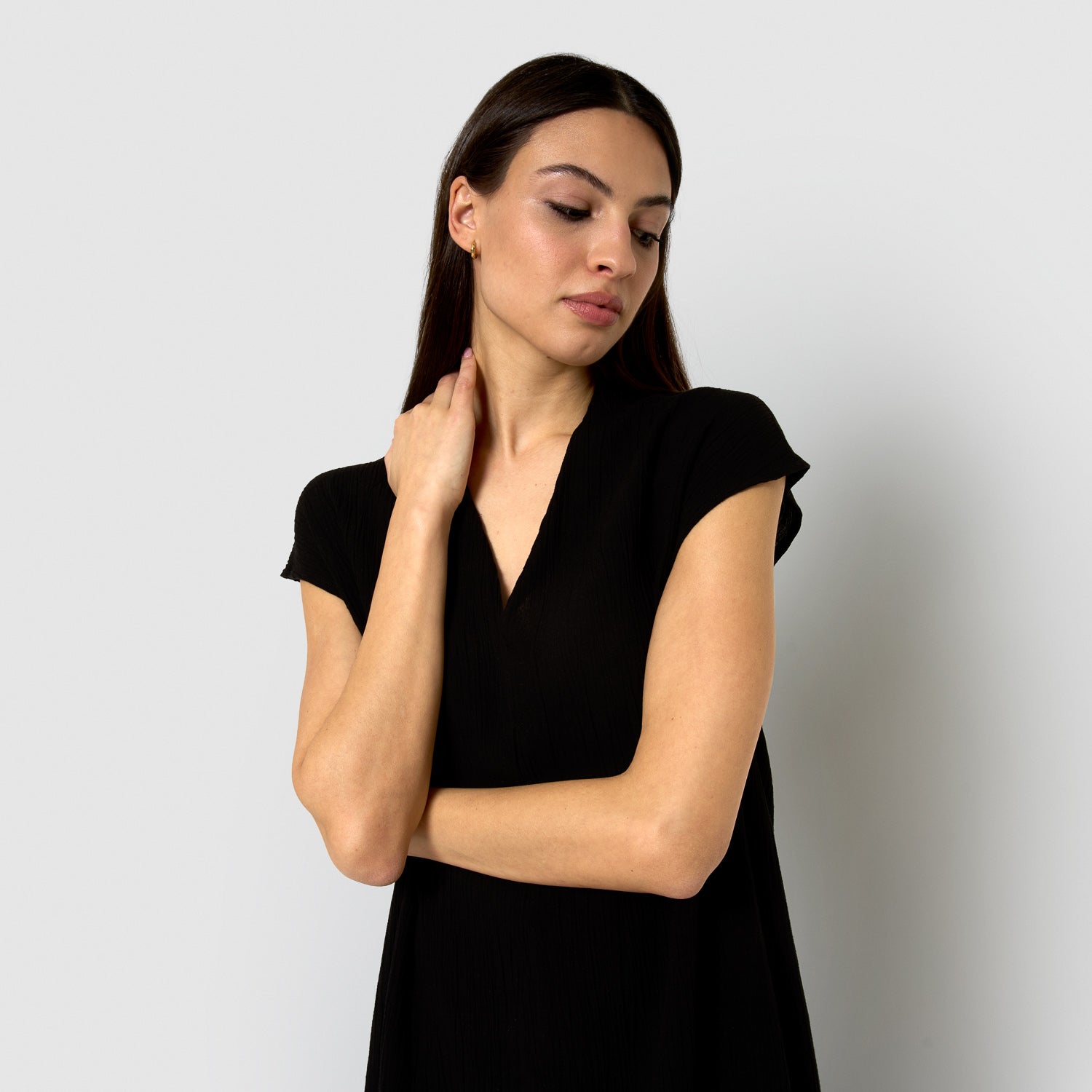 Vestido corto algodón lino negro