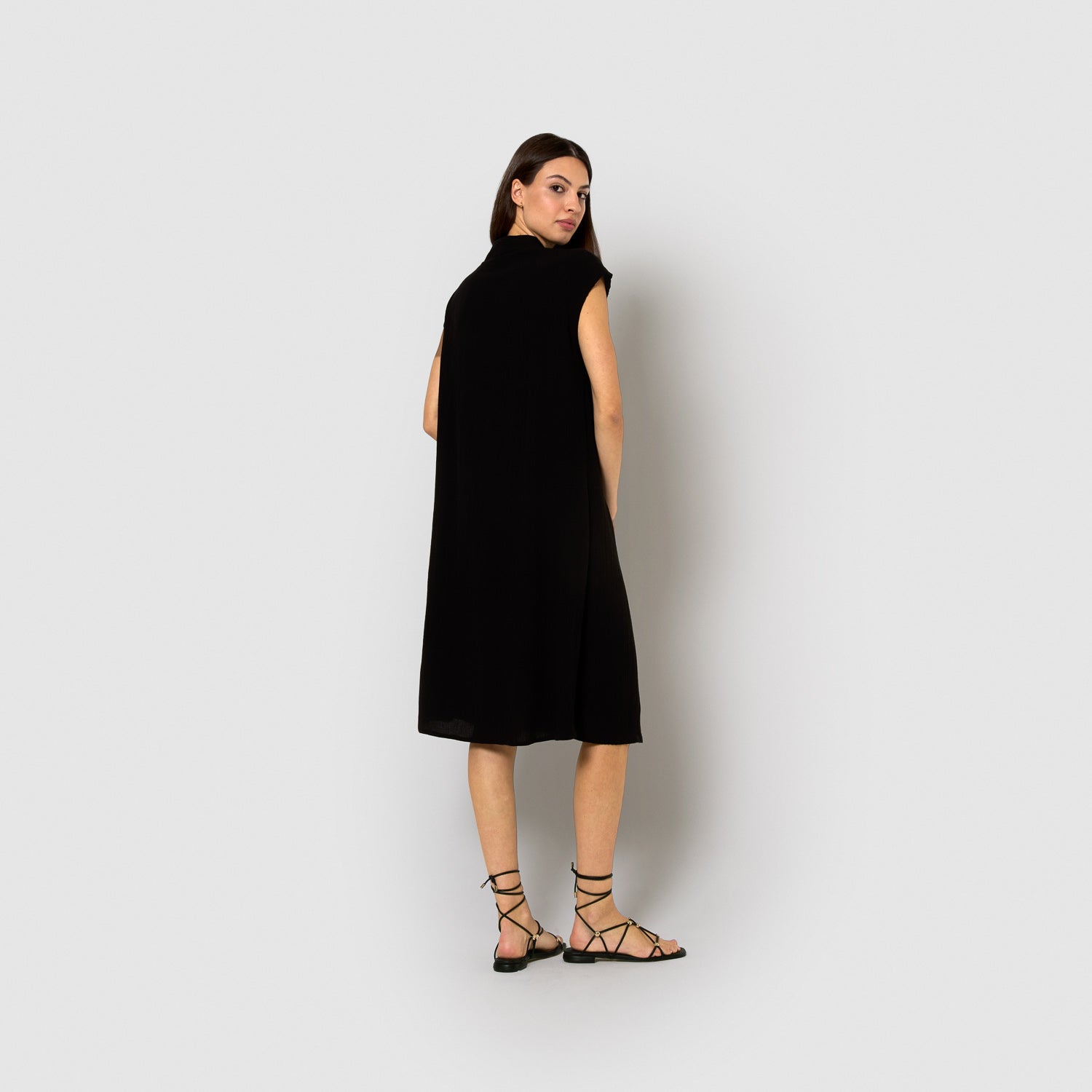 Vestido corto algodón lino negro