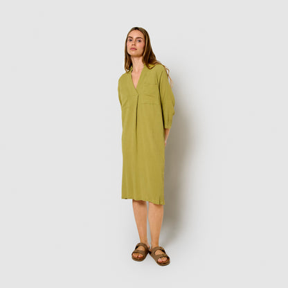 Vestido midi de linho e algodão cor lima