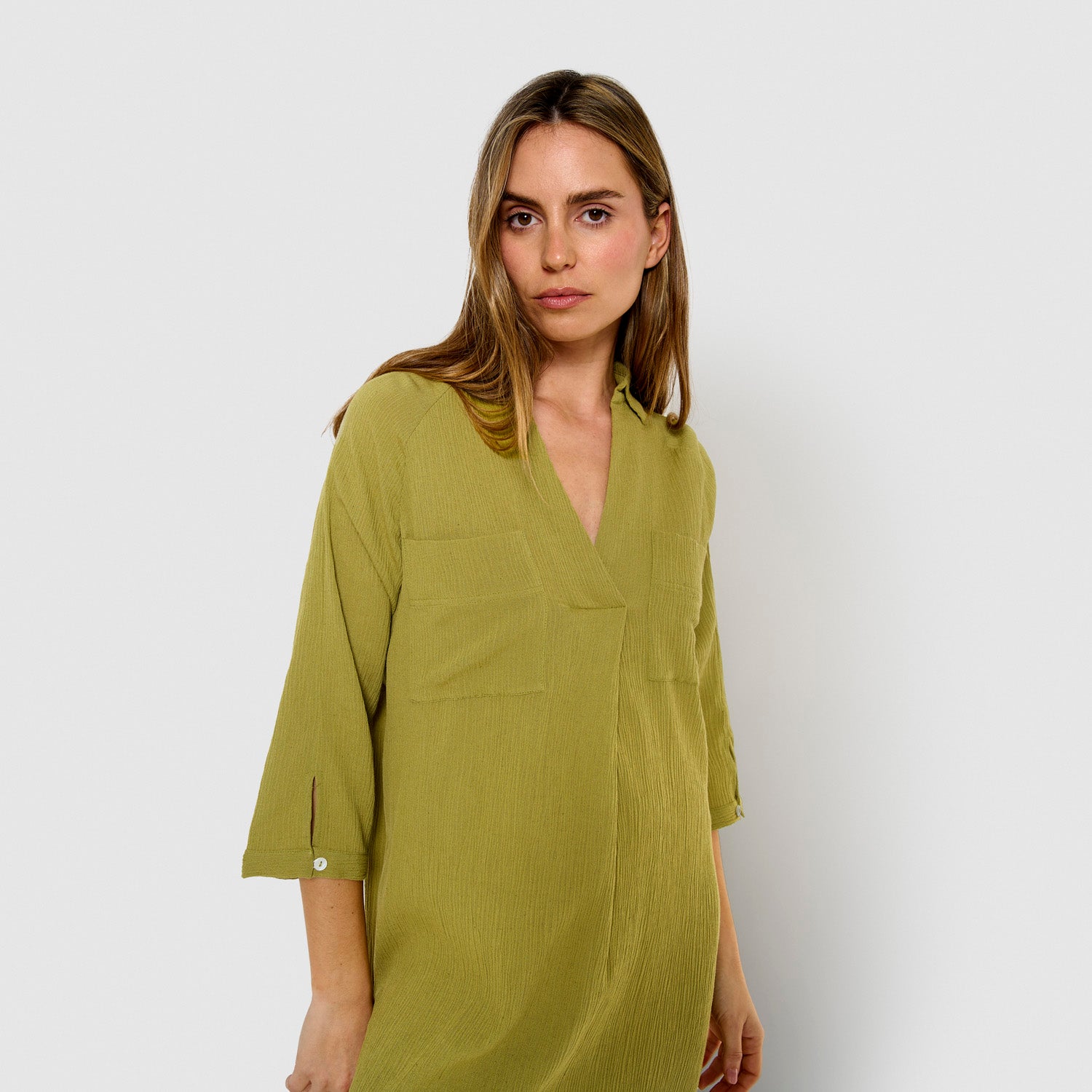 Vestido midi algodón lino lima