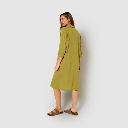 Vestido midi de linho e algodão cor lima