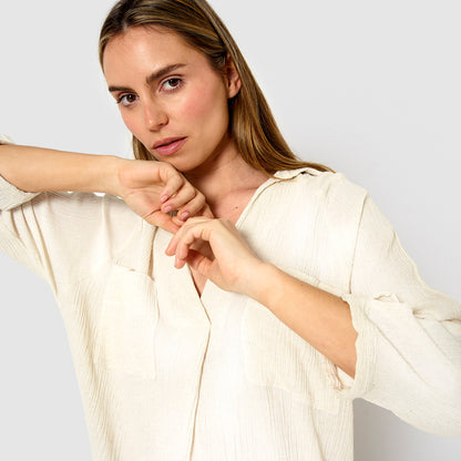 Abito midi in cotone e lino naturale