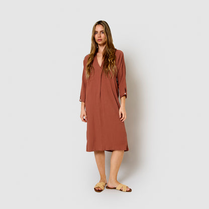 Rosette cotton linen midi dress