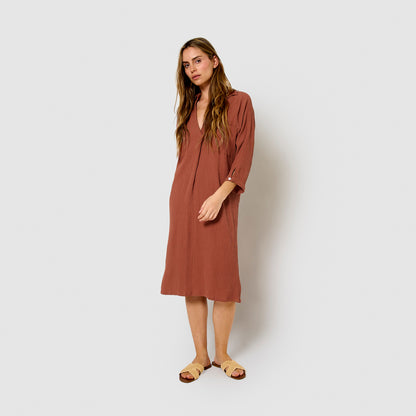 Rosette cotton linen midi dress