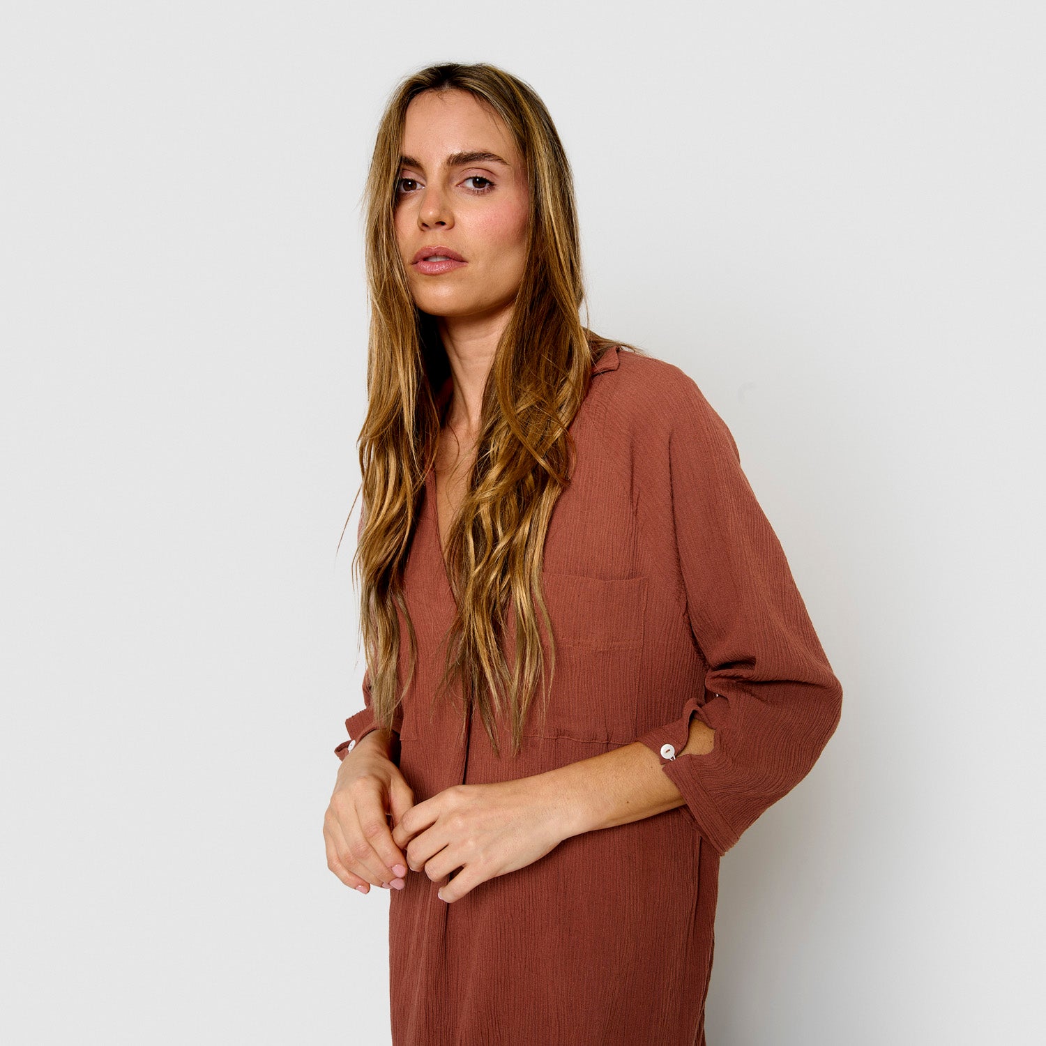 Vestido midi algodón lino rosette