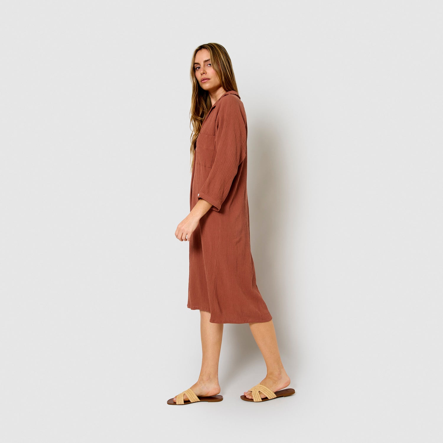 Rosette cotton linen midi dress