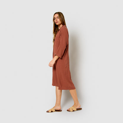 Rosette cotton linen midi dress