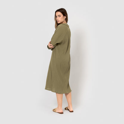 robe midi en coton et lin vert chasse