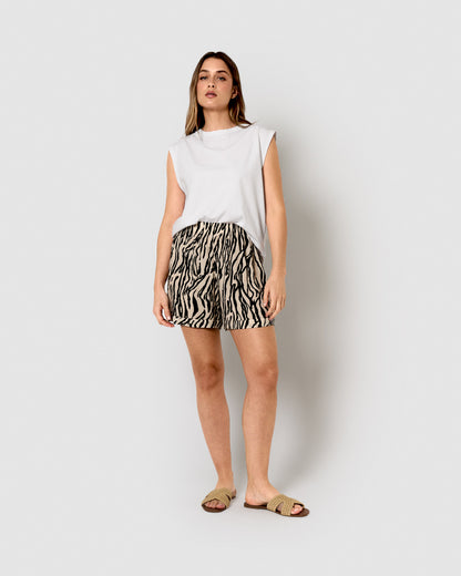 Pantaloncini da spiaggia in viscosa beige/nera di yves
