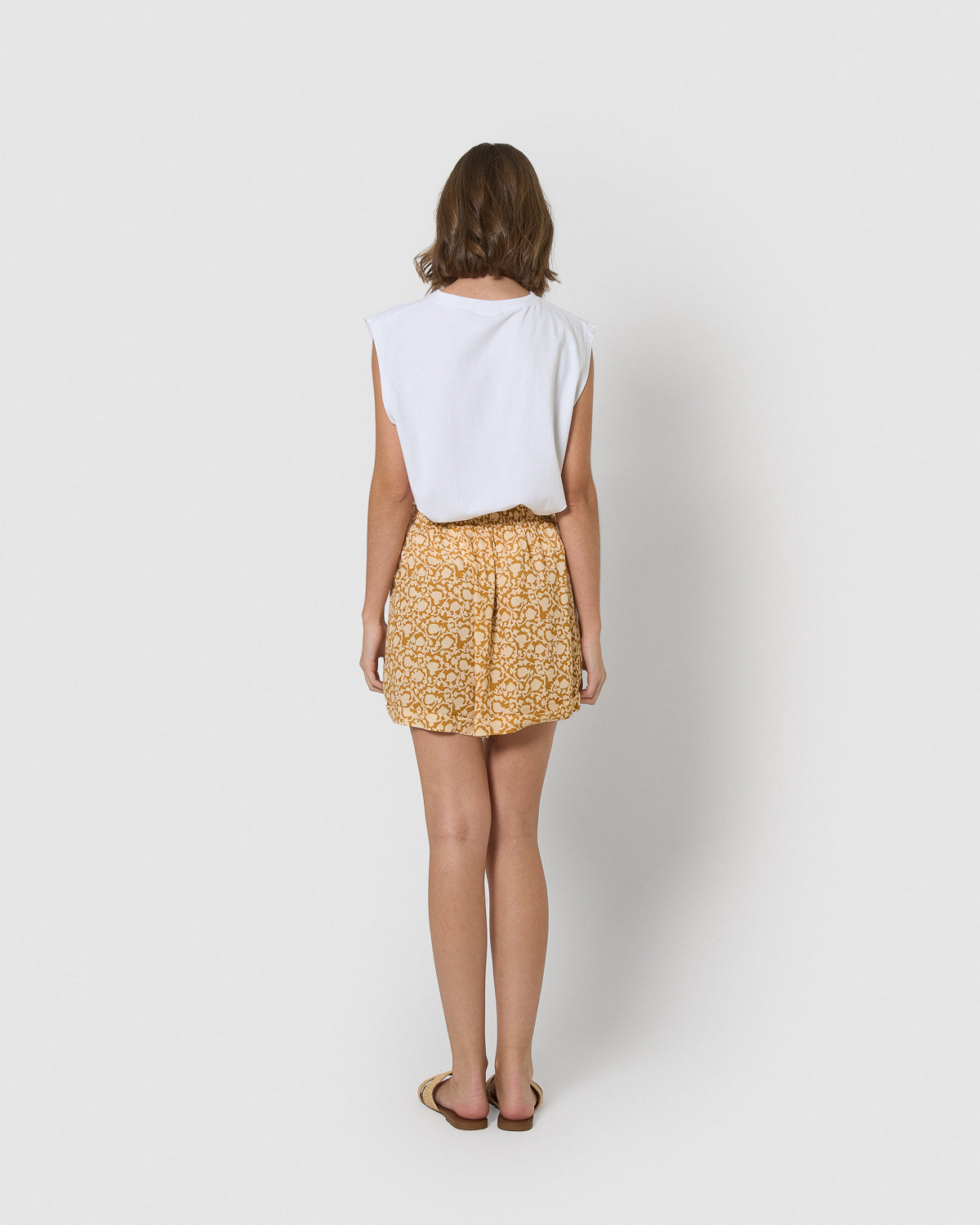 Pantaloncini in cotone con dettagli a pieghe, Telma color ocra
