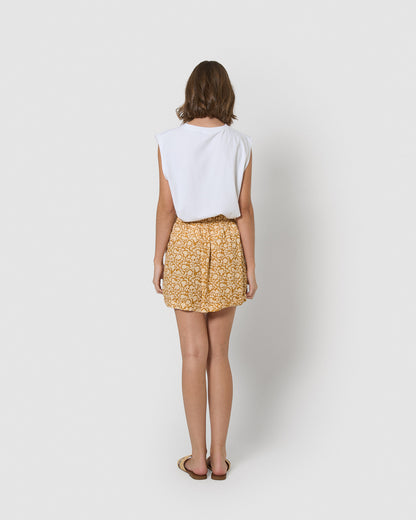 Pantaloncini in cotone con dettagli a pieghe, Telma color ocra