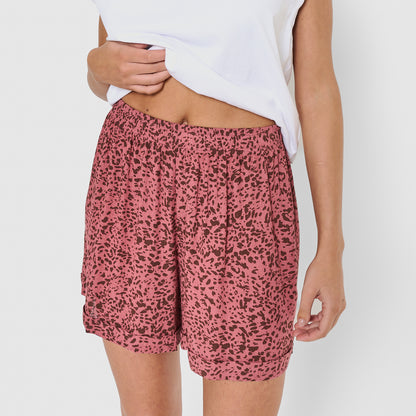 Shorts in viscosa stampata bambula, rosa bacca