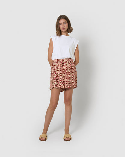 Pantalón corto bambula detalles plisados costwolds teja