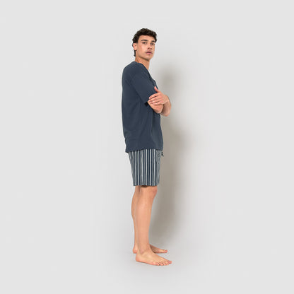 pijama curto de algodão azul marinho