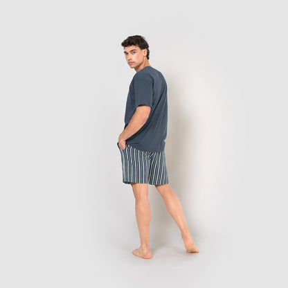 pijama curto de algodão azul marinho