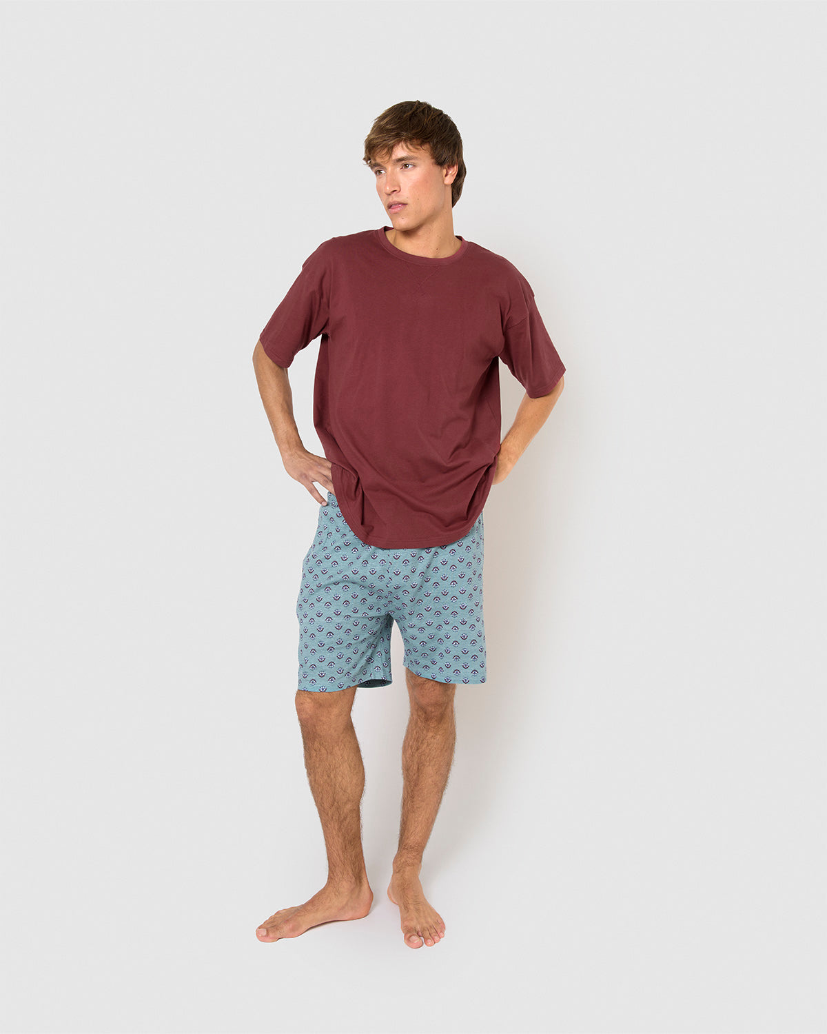 Pijama corto algodón halter burdeos