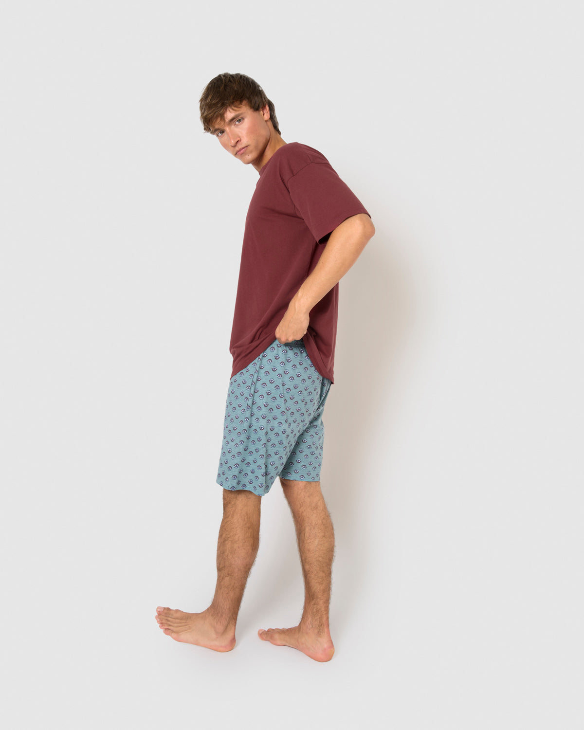 Pijama corto algodón halter burdeos