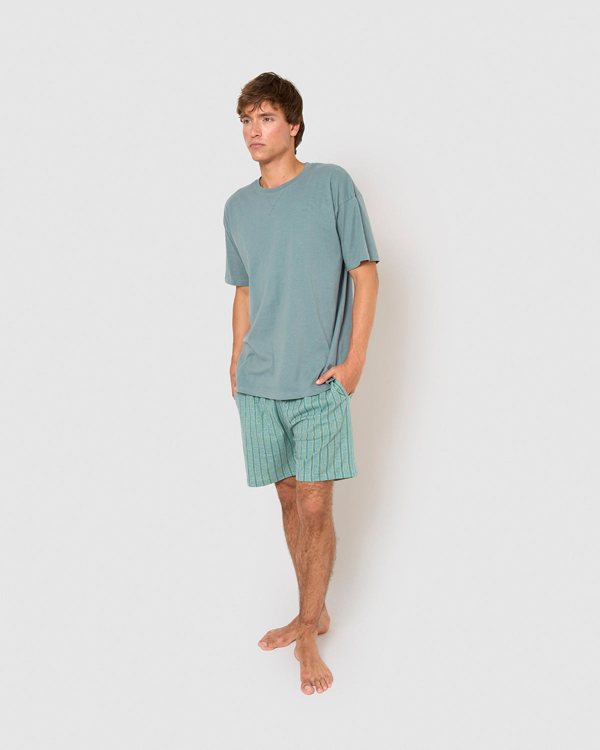 Pijama corto algodón raya ran verde azulado