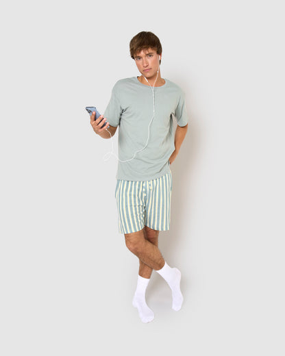 Pijama corto algodón raya schon verde azulado