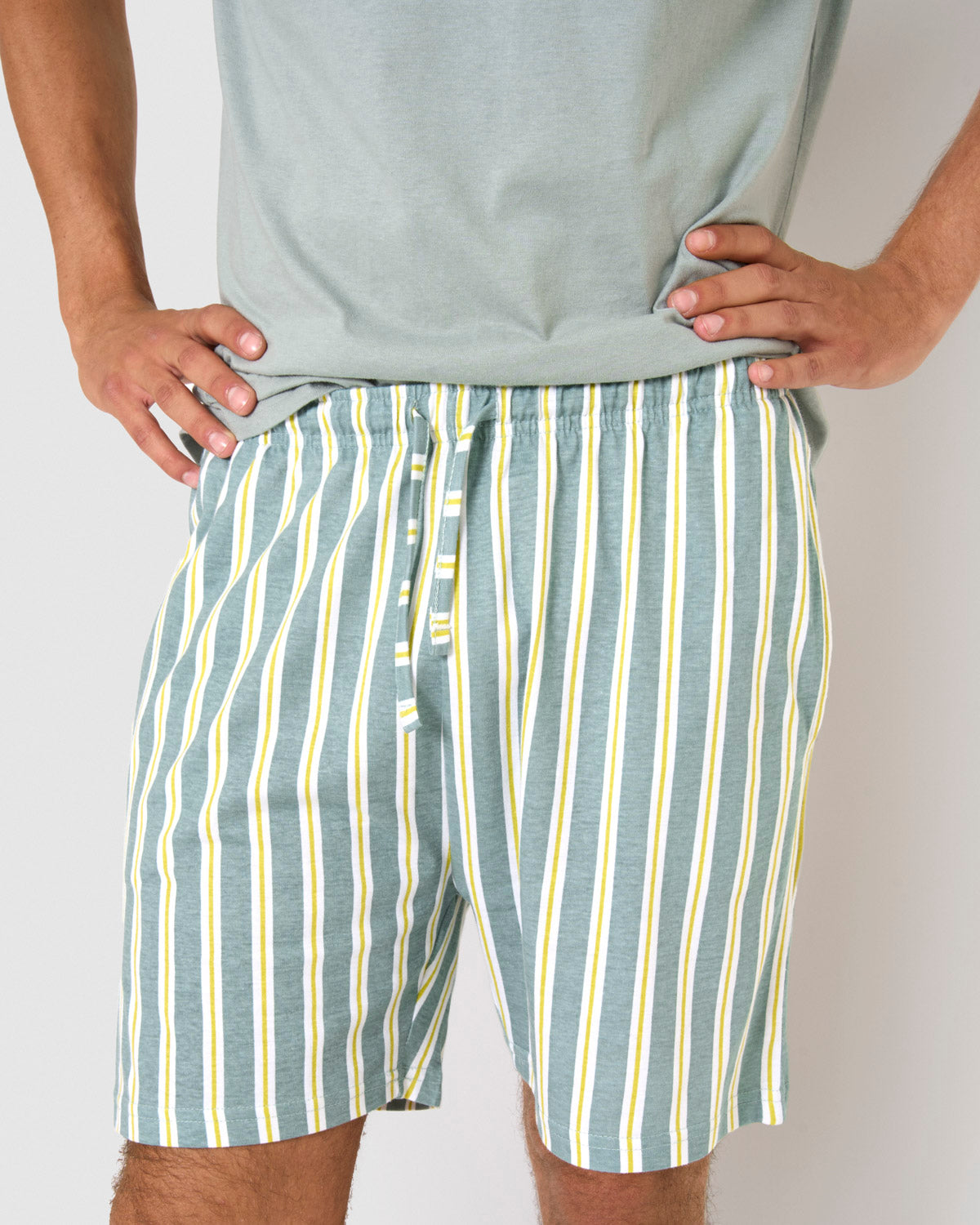 Pijama corto algodón raya schon verde azulado