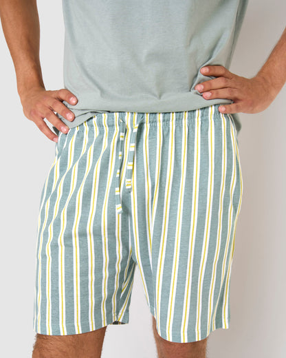 Pijama corto algodón raya schon verde azulado
