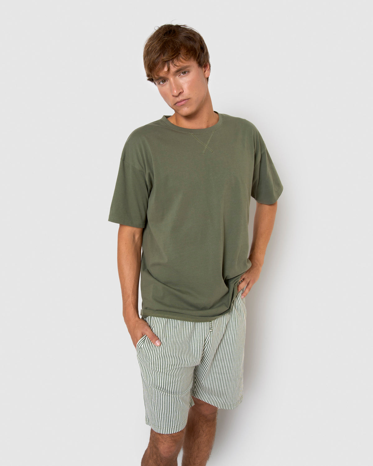 Pijama corto algodón raya cilian verde cacería
