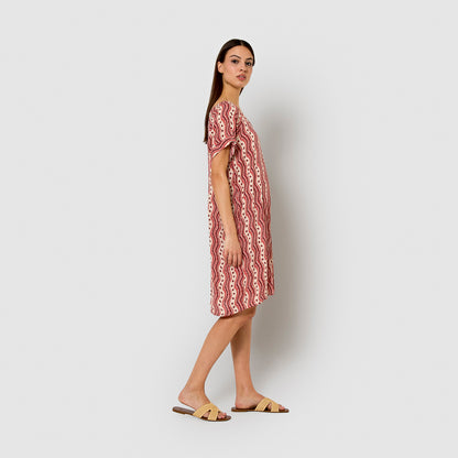 Short viscose chambray dress, begonia burgundy