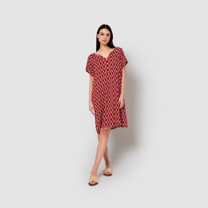 Vestido corto bambula detalles plisados cartagena burdeos