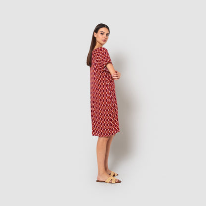Vestido corto bambula detalles plisados cartagena burdeos