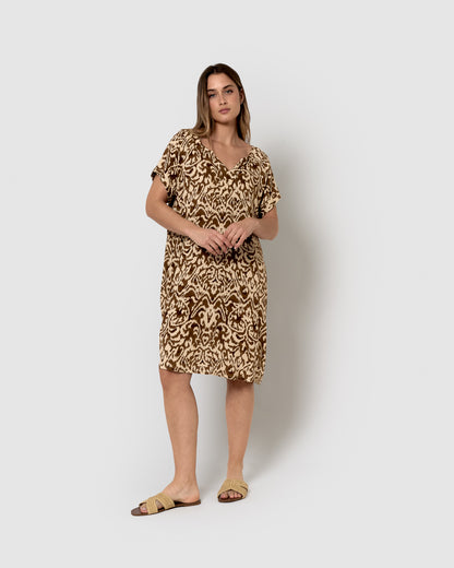 Abito corto in viscosa marrone