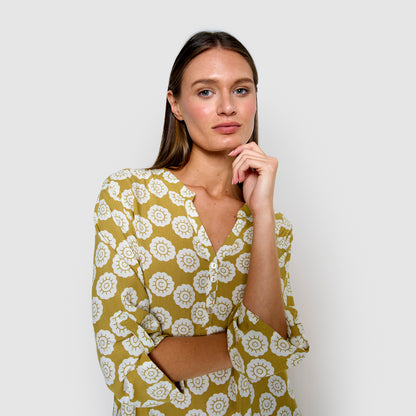 robe en viscose à carreaux vert citron