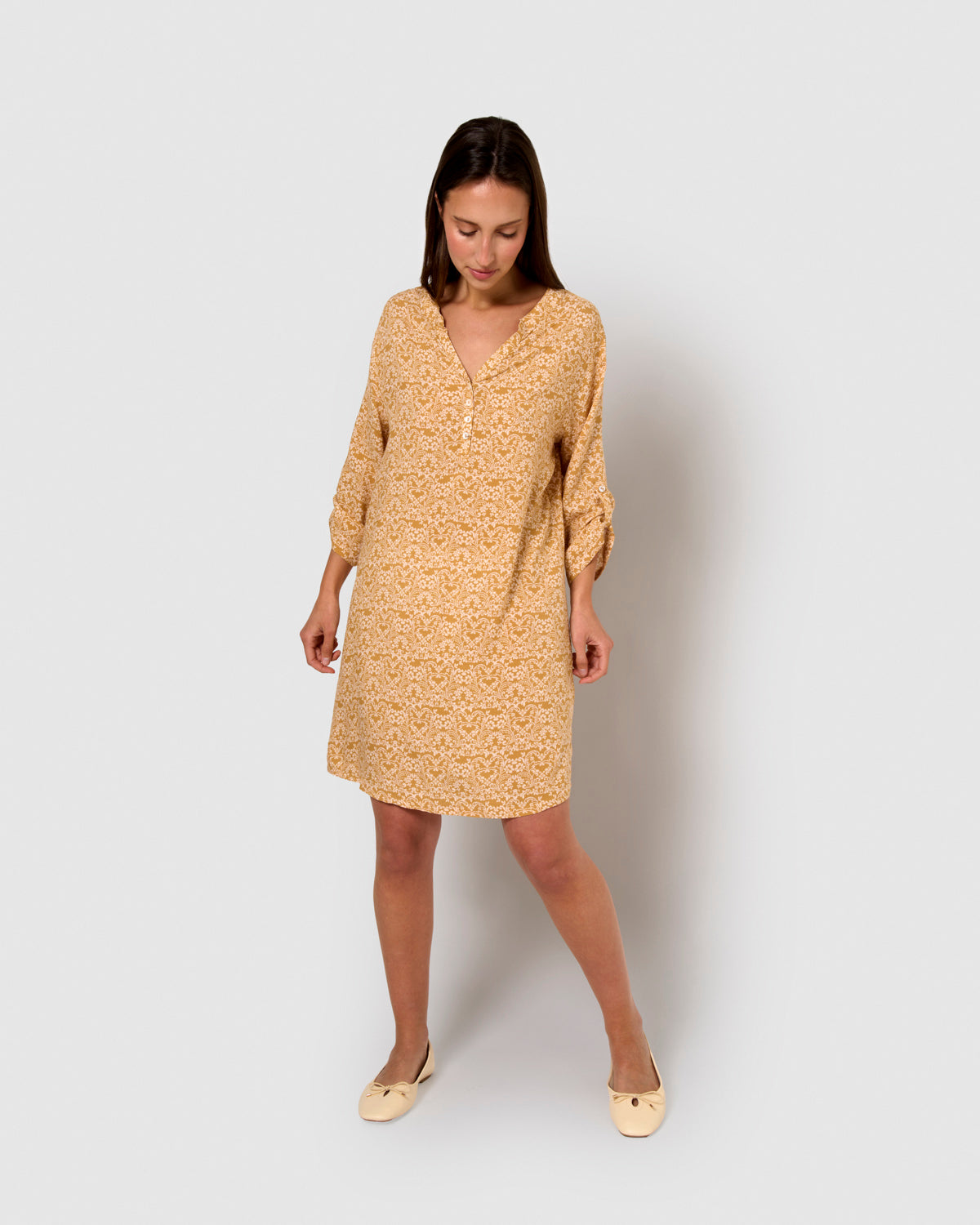 Vestido viscosa emeral ocre