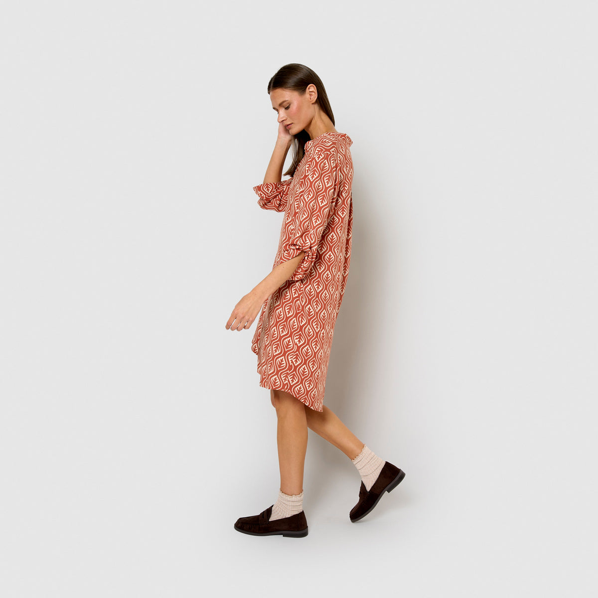Vestido Bibury de viscose, cor terracota