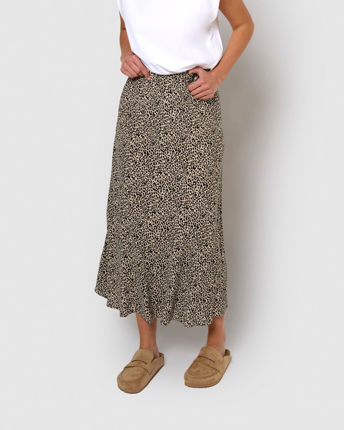 Gonna midi bambula lira in viscosa beige