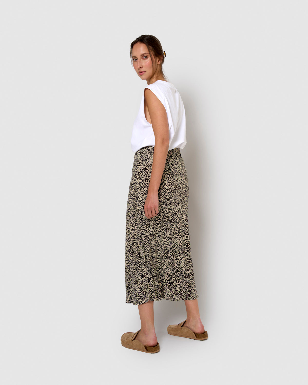Gonna midi bambula lira in viscosa beige