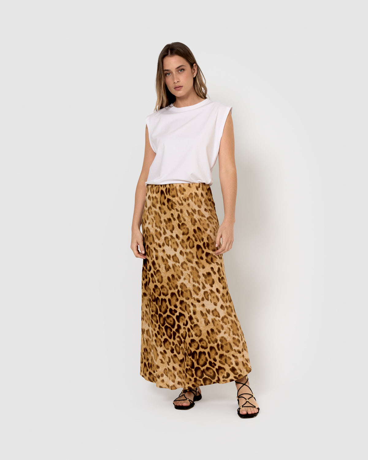Falda midi viscose bambula pai marrón