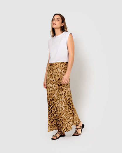 Falda midi viscose bambula pai marron