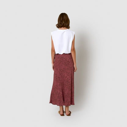 Falda midi viscosa bambula berry rosa