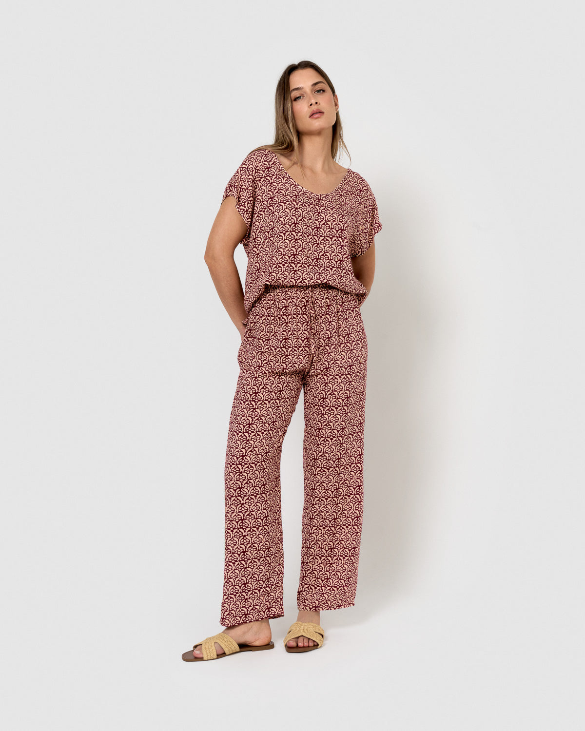 Pantaloni in viscosa di bosco bougainvillea