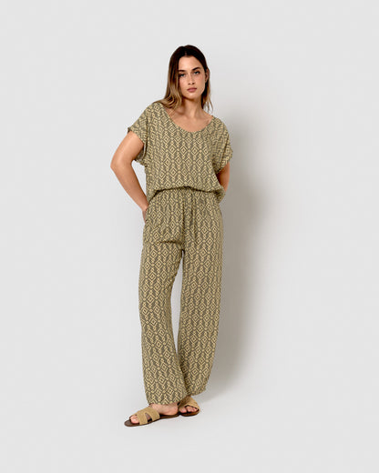 Pantaloni in viscosa color biondo verdastro