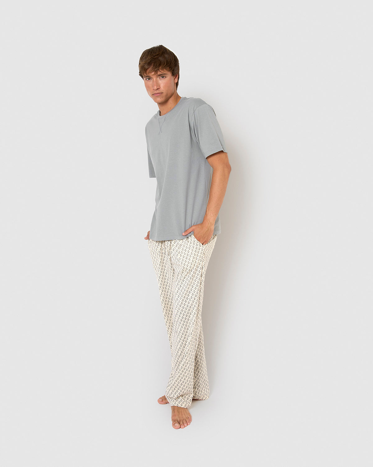 Pijama largo de algodón manga corta nerdana azul grisáceo